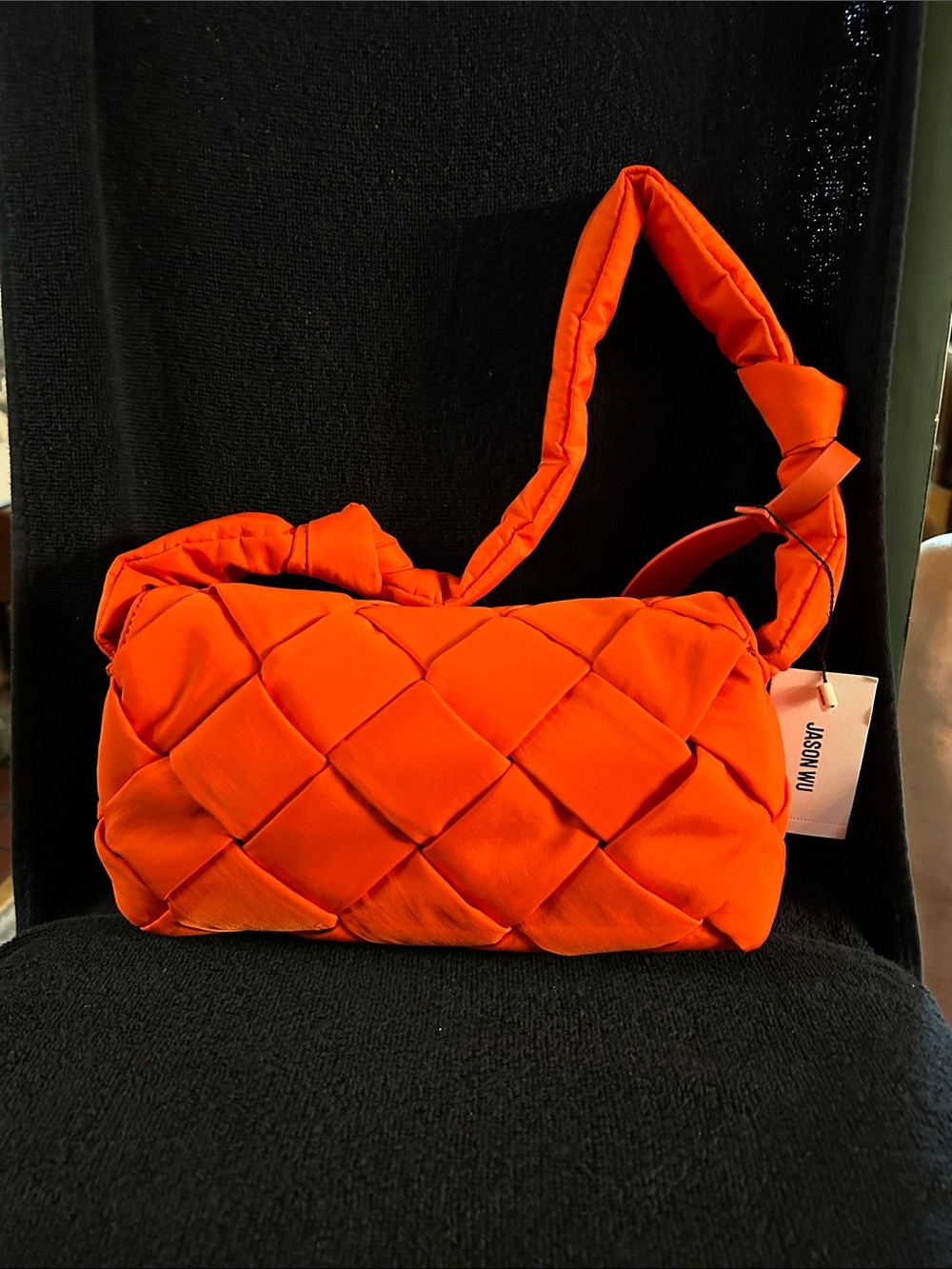Jason Wu Dylan Orange Shoulder Bag w Woven Nylon Design & Knotted Handle - Picture 4 of 8